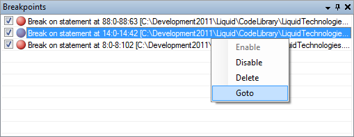 Liquid XML Studio Debugger - Breakpoints ToolWindow