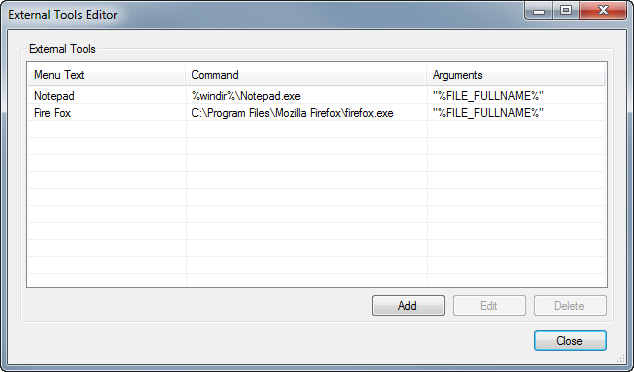 External Tools Editor