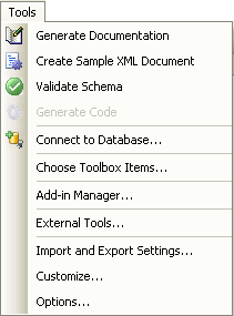 Liquid XML Studio Visual Studio Plugin Tools Menu