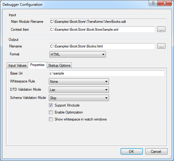 XSLT Debugger Options