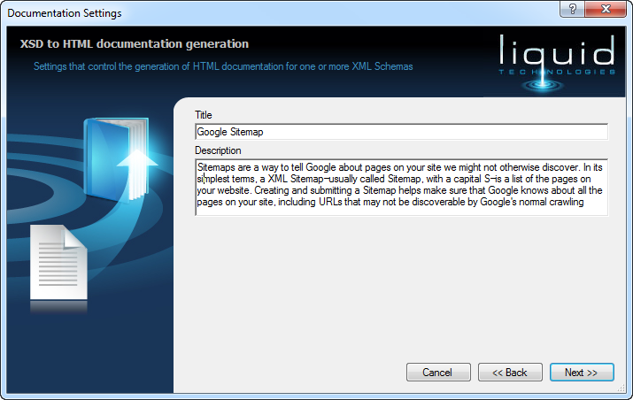 XSD Documentation Generator Wizard Page 2