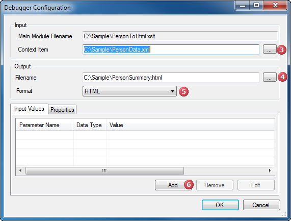 XSLT Debugger Options